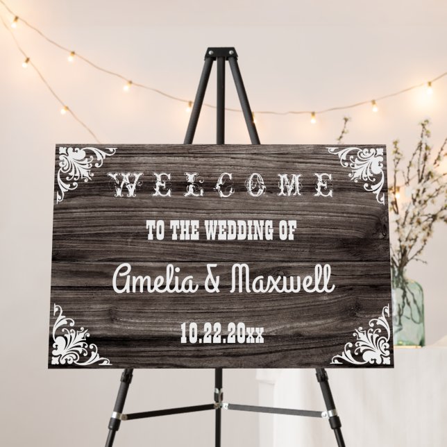Rustic Vintage Wood Country Wedding Welcome Foam Board (In Situ (Stand))