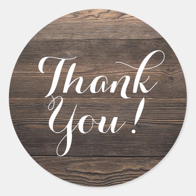 Rustic Vintage Wood Elegant Country Farm Thank You Classic Round Sticker (Front)