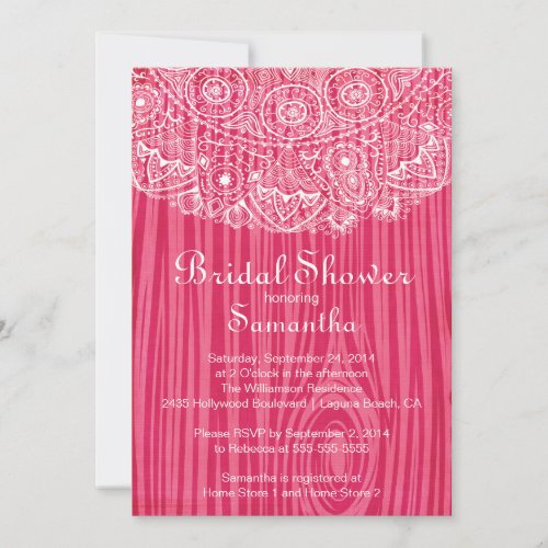 Rustic Vintage Wood Lace Bridal Shower Invitation