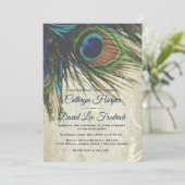 Rustic Vintage Wood Navy Turquoise Peacock Wedding Invitation (Standing Front)
