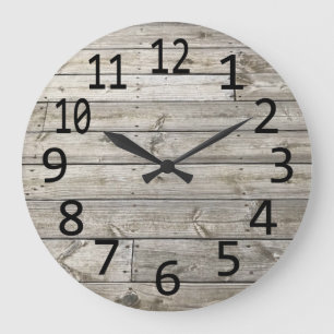 Rustic Vintage Wood Planks Large Black Numbers Large Clock