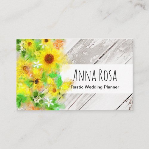  Rustic Vintage Wood Sunflowers Lemons Citrus Business Card