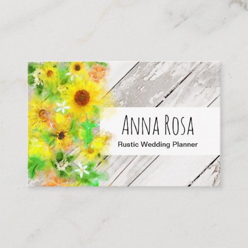  Rustic Vintage Wood Sunflowers Oranges Lemons Business Card