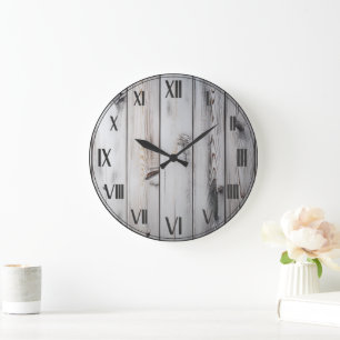 Rustic Vintage Wooden White Farmhouse Large Clock