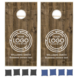 Rustic Vintage Woodgrain Business Your Logo Here Cornhole Set