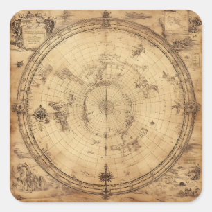 Rustic Vintage World Map Globe (3) Square Sticker