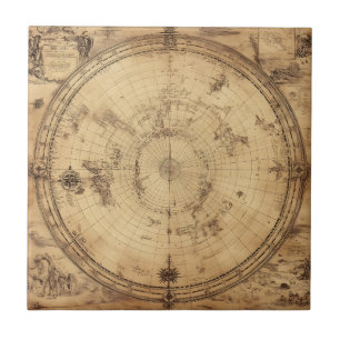 Rustic Vintage World Map Globe (4) Ceramic Tile