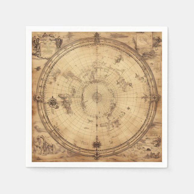Rustic Vintage World Map Globe (4) Napkins (Front)
