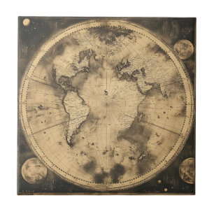 Rustic Vintage World Map Globe (5) Ceramic Tile