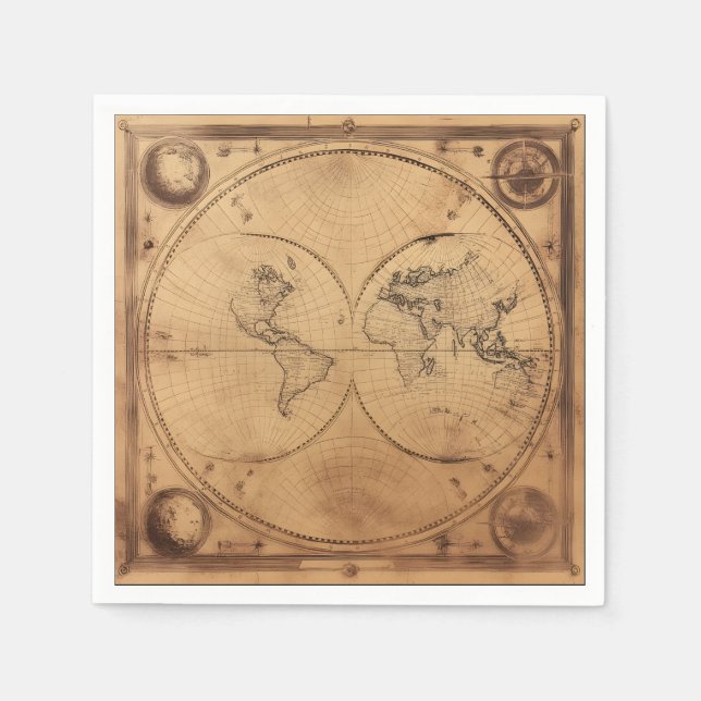 Rustic Vintage World Map Globe Napkins (Front)