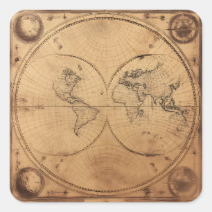 Rustic Vintage World Map Globe Square Sticker