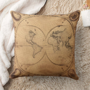 Rustic Vintage World Map Globe Throw Pillow