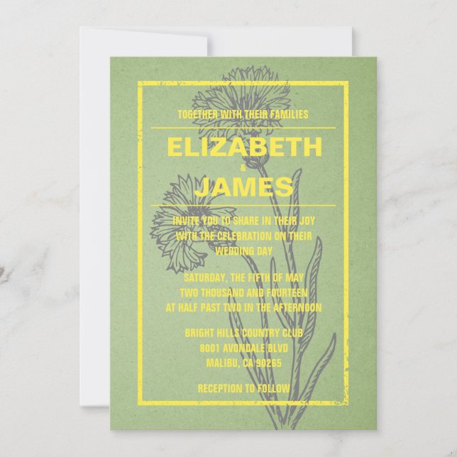 Rustic Vintage Yellow And Green Wedding Invitation (Front)