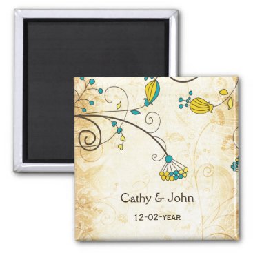 rustic vintage yellow floral save the date magnet