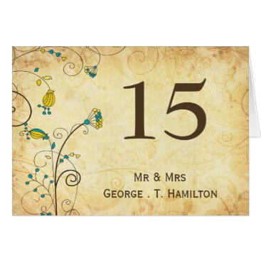 rustic vintage yellow floral  table numbers