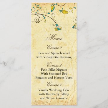 rustic vintage yellow floral wedding menu cards
