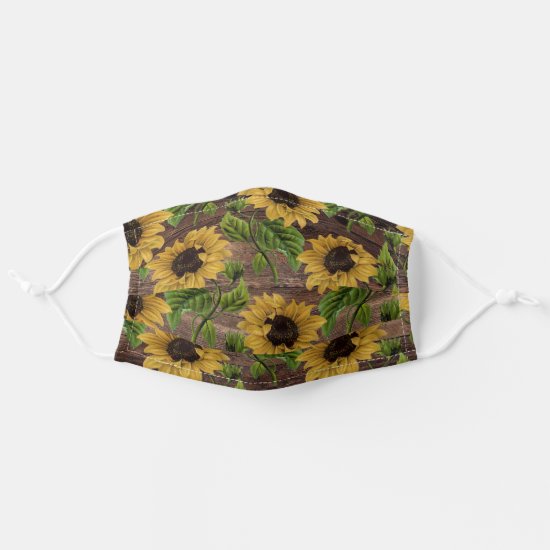 Rustic Vintage Yellow Sunflowers Wood Cloth Face Mask