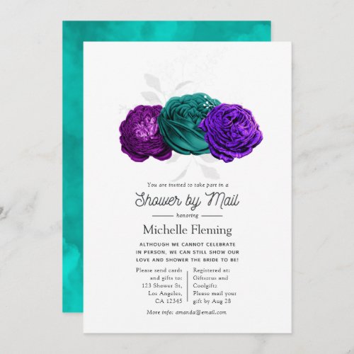 Rustic Violet and Turquoise Floral Shower by Mail Invitation
