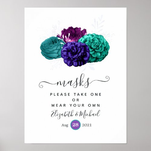 Rustic Violet and Turquoise Floral Wedding Masks Poster