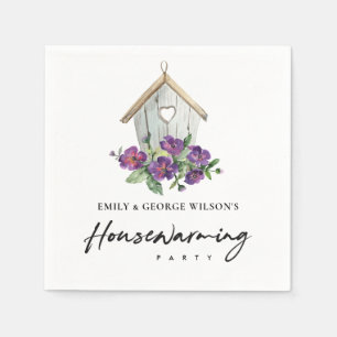 RUSTIC VIOLET FLORAL BIRD HOUSE HOUSEWARMING PARTY NAPKINS