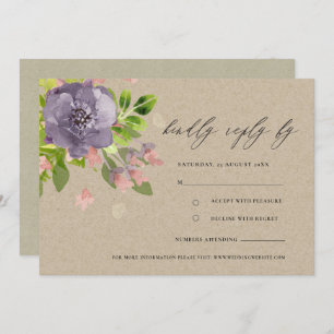 RUSTIC VIOLET KRAFT WILD FLOWER & FOLIAGE MONOGRAM INVITATION