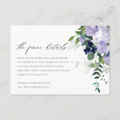 Rustic Violet Purple Floral Leafy Wedding Details Enclosure Card