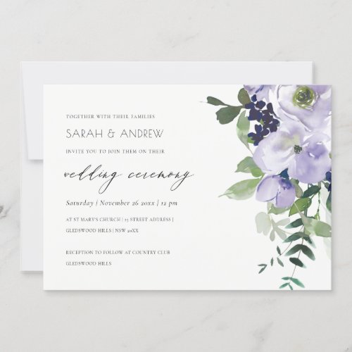 Rustic Violet Purple Floral Leafy Wedding Invite