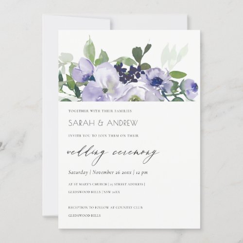 Rustic Violet Purple Floral Leafy Wedding Invite