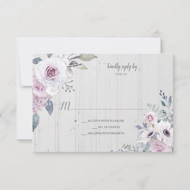 Rustic Violet Purple Lavender Roses RSVP Card (Front)