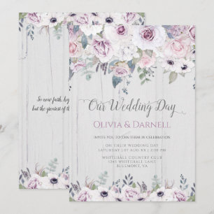 Rustic Violet Purple Lavender White Floral Wedding Invitation
