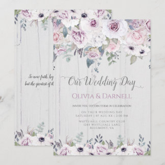 Rustic Violet Purple Lavender White Floral Wedding Invitation