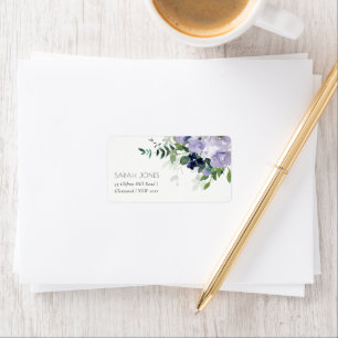 Rustic Violet Purple Navy Floral Leafy Address Label