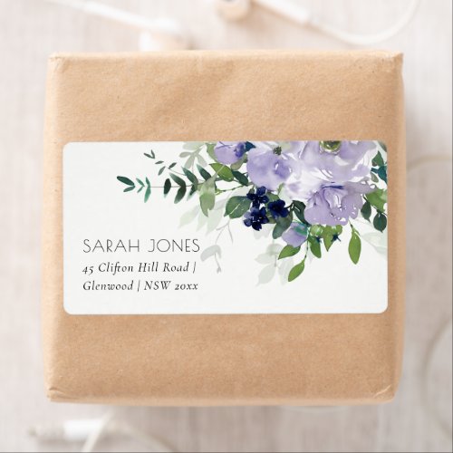 Rustic Violet Purple Navy Floral Leafy Address Label