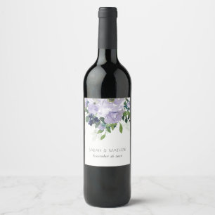 Rustic Violet Purple Navy Floral Leafy Wedding Wine Label