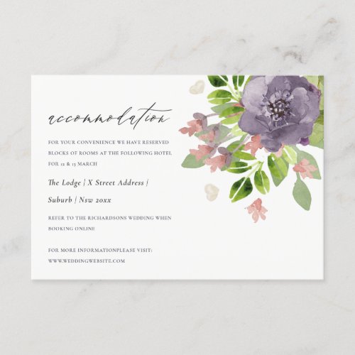 RUSTIC VIOLET WILD FLOWERS  FOLIAGE ACCOMMODATION ENCLOSURE CARD