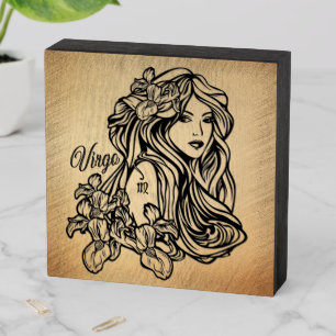 Rustic Virgin Zodiac Wooden Box Sign