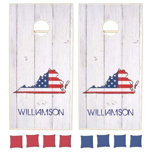 Rustic Virginia Red White Blue Flag July 4th Cornhole Set