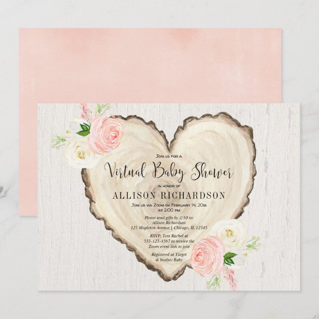 Rustic Virtual Baby shower girl Valentines Day Invitation (Front/Back)
