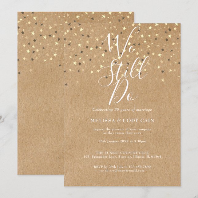 Rustic Vow Renewal We Still Do Gold Stars Invitation (Front/Back)