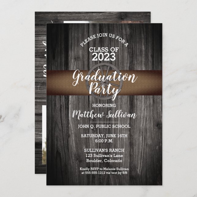 Rustic Wagon Wheel Class of 2023 Graduation Party Invitation (Front/Back)
