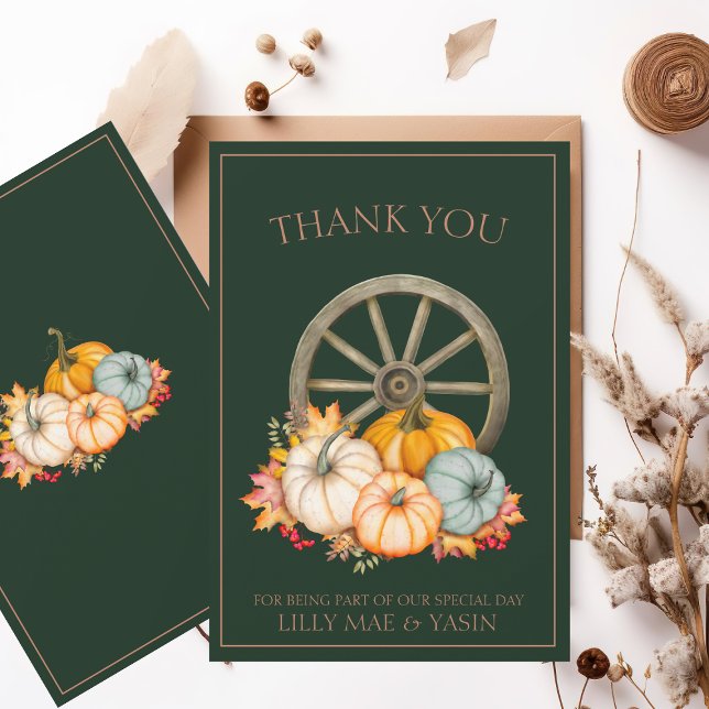 Rustic Wagon Wheel Emerald Green Wedding Thank You Card (Creator Uploaded)