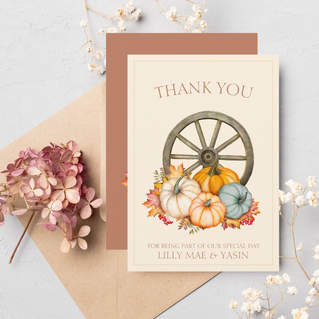 Rustic Wagon Wheel Fall Wedding Thank You Card (Creator Uploaded)