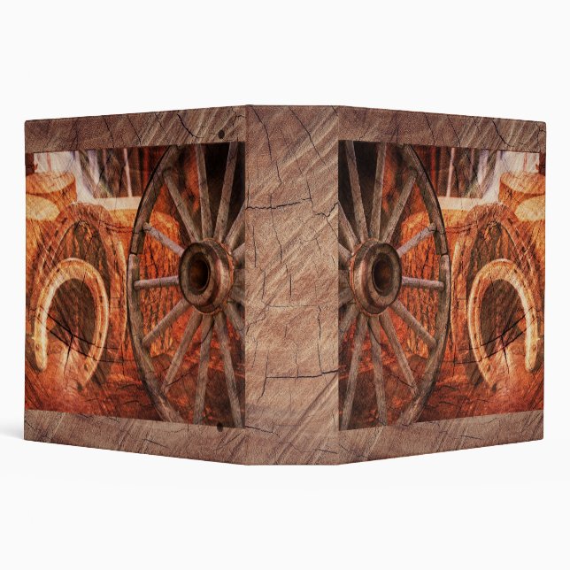 Rustic Wagon Wheel Horseshoes Western Style 3 Ring Binder (Background)