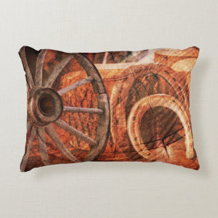 Rustic Wagon Wheel Horseshoes Western Style Accent Pillow