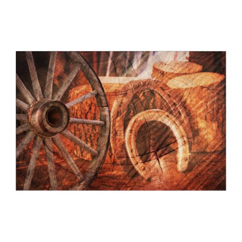 Rustic Wagon Wheel Horseshoes Western Style Acrylic Print