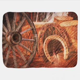 Rustic Wagon Wheel Horseshoes Western Style Baby Blanket