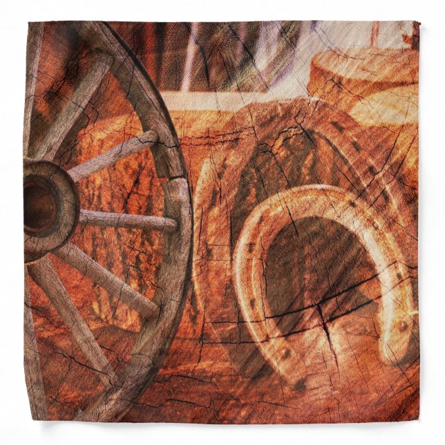 Rustic Wagon Wheel Horseshoes Western Style Bandana (Front)