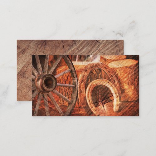 Rustic Wagon Wheel Horseshoes Western Style Business Card