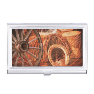 Rustic Wagon Wheel Horseshoes Western Style Business Card Case