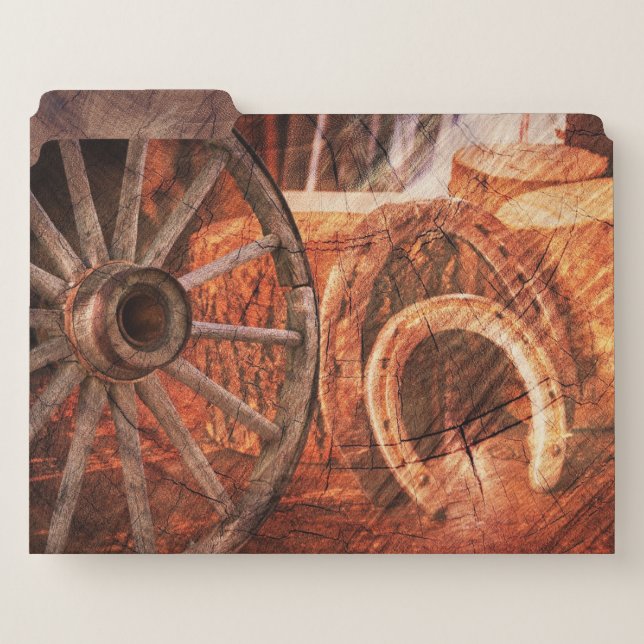 Rustic Wagon Wheel Horseshoes Western Style File Folder (Front Left)